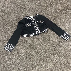 Chic Black Jacket with White Patterned Accents